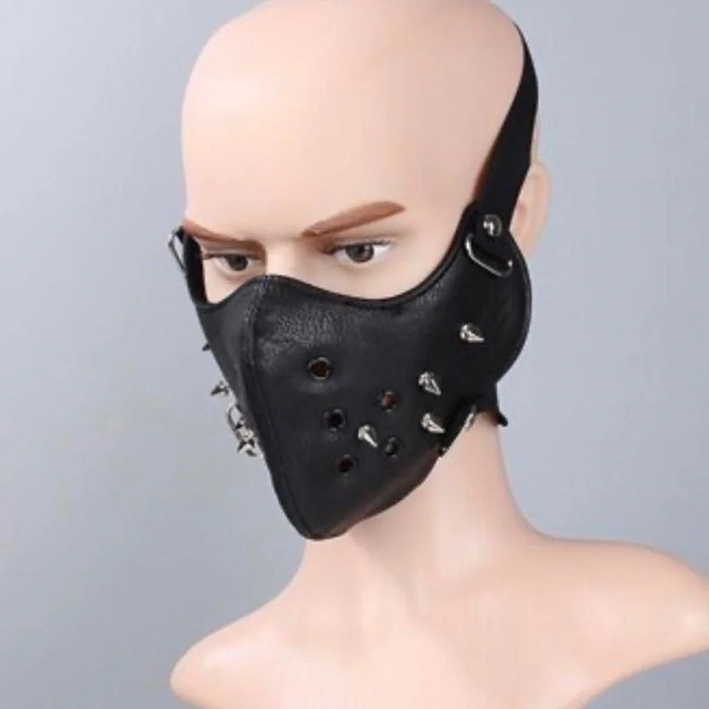 Gothic Mask Leather Mask Rivet Half Mask Halloween Cosplay Costume black